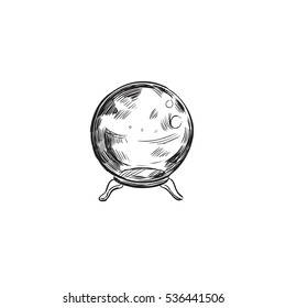 Hand drawn crystal sphere.  Cartoon sorcery concept elements. Vector