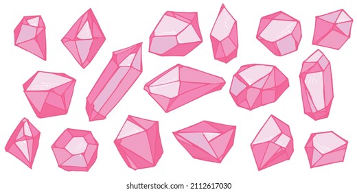Hand drawn crystals set. Geometric gems diamonds vector illustrations collection. Colorful shard of glass. For geology, jewelry store, decoration, game, web.