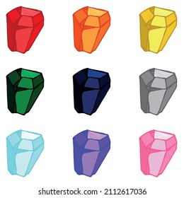 Hand drawn crystals set. Geometric gems diamonds vector illustrations collection. Colorful shard of glass. For geology, jewelry store, decoration, game, web.