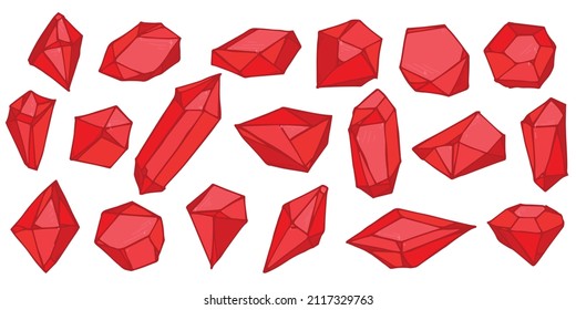 Hand drawn crystals set. Geometric gems diamonds vector illustrations collection. Colorful shard of glass. For geology, jewelry store, decoration, game, web.