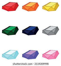 Hand drawn crystals set. Geometric gems diamonds vector illustrations collection. Colorful shard of glass. For geology, jewelry store, decoration, game, web.