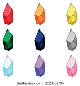 Hand drawn crystals set. Geometric gems diamonds vector illustrations collection. Colorful shard of glass. For geology, jewelry store, decoration, game, web.