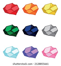 Hand drawn crystals set. Geometric gems diamonds vector illustrations collection. Colorful shard of glass. For geology, jewelry store, decoration, game, web.
