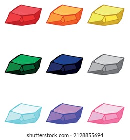 Hand drawn crystals set. Geometric gems diamonds vector illustrations collection. Colorful shard of glass. For geology, jewelry store, decoration, game, web.