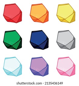 Se ponen cristales dibujados a mano. Colección de ilustraciones vectoriales de diamantes de gemas geométricas. Un fragmento de vidrio colorido. Para geología, joyería, decoración, juego, web.