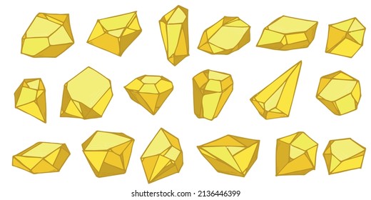 Hand drawn crystals set. Geometric gems diamonds vector illustrations collection. Colorful shard of glass. For geology, jewelry store, decoration, game, web.