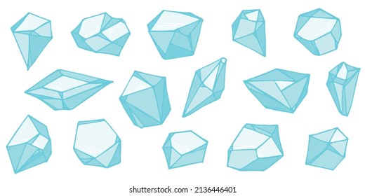 Hand drawn crystals set. Geometric gems diamonds vector illustrations collection. Colorful shard of glass. For geology, jewelry store, decoration, game, web.
