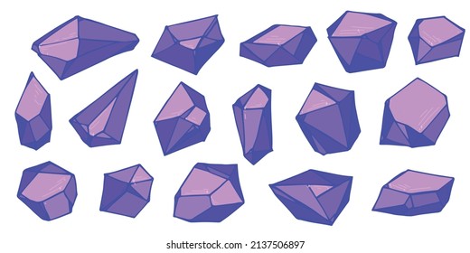 Hand drawn crystals set. Geometric gems diamonds vector illustrations collection. Colorful shard of glass. For geology, jewelry store, decoration, game, web.