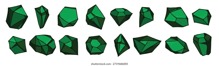 Conjunto de cristales dibujados a mano Gemas geométricas Diamantes Vector