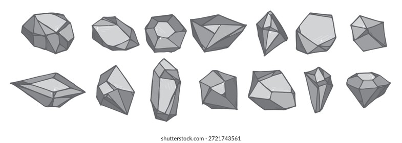 cristais desenhados à mão conjunto geométrico gemas diamantes vetor