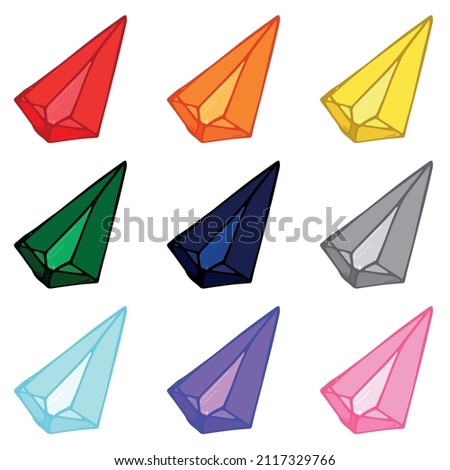 Hand drawn crystals set. Geometric gems diamonds vector illustrations collection. Colorful shard of glass. For geology, jewelry store, decoration, game, web.