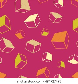 Hand drawn cubes abstract background, seamless pattern. Print. Repeating background. Cloth design, wallpaper.