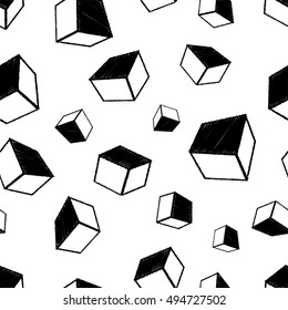 Hand drawn cubes abstract background, seamless pattern. Print. Repeating background. Cloth design, wallpaper.