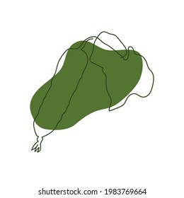 hand drawn cucumber with leaf one solid line on abstract green spot on white background