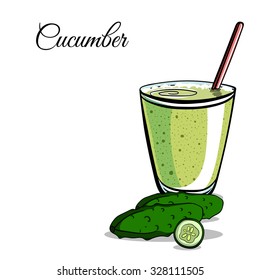 Hand drawn cucumber smoothie on the white background. Vector illustration.