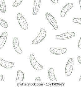 Hand drawn cucumbers on white background. Vector  seamless pattern