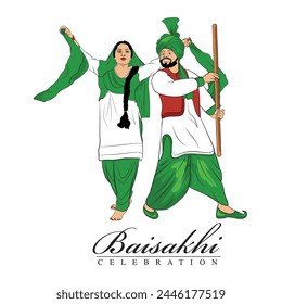 Hand drawn cultural dance performance, A very beautiful couple illustration, Punjabi Dance vector illustration