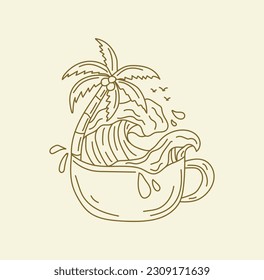 Hand drawn cup and beach illustration