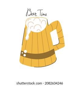 Hand drawn cup of beer. Modern flat drink illustration.