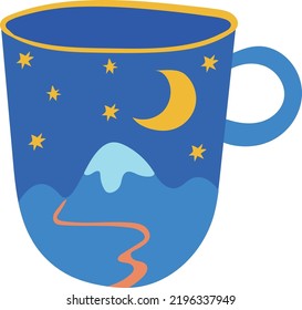 Taza de mano. Mugre de té de doodle azul aislada en fondo blanco