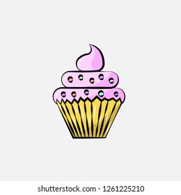 hand drawn cup cake icon template design