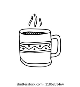 Hand drawn cup of coffee doodle icon. Hand drawn black sketch. Sign symbol. Decoration element. White background. Isolated. Flat design. Vector illustration.