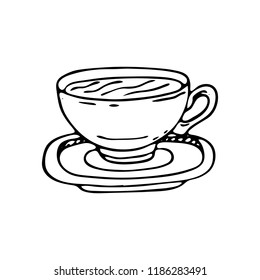 Hand drawn cup of coffee doodle icon. Hand drawn black sketch. Sign symbol. Decoration element. White background. Isolated. Flat design. Vector illustration.