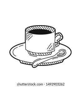Hand drawn cup of coffee isolated on a white. Sketch. Coffee concept. Vector illustration.