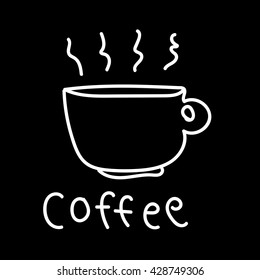 hand drawn cup of coffee on black background-vector