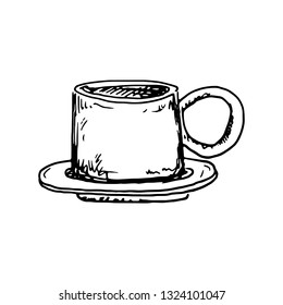 Hand Drawn cup of coffee or tea doodle. Sketch style icon. Decoration element. Isolated on white background. Flat design. Vector illustration.