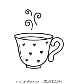 Hand drawn cup of coffee or tea doodle. Tea time in sketch style. Vector illustration isolated on white background