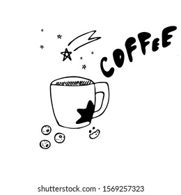 Hand drawn cup of coffee vector illustration.