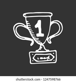 Hand drawn cup doodle. Sketch sports equipment and simulators, icon. Decoration element. Isolated on black background. Vector illustration.
