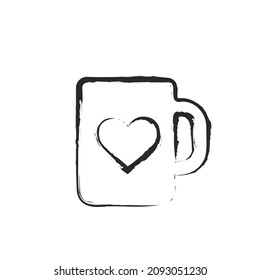 hand drawn cup with heart. love symbol. sketchy vector element for valentine's day design