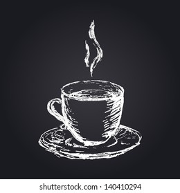 hand drawn cup icon on blackboard background