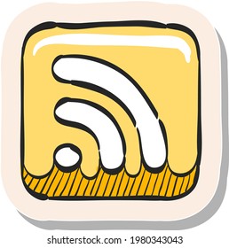 Hand drawn Cup icon with RSS symbol in sticker style vector illustration