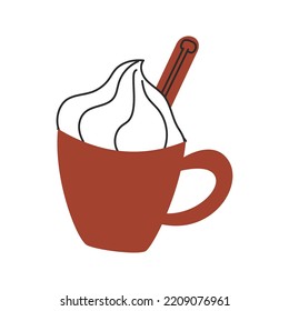Té la taza con leche a mano. Un concepto acogedor. Ilustración aislada del vector sobre fondo blanco
