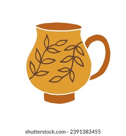 Hand drawn cup mug. Cup in doodle cartoon style. Vector illustration isolated.