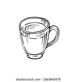 Hand Drawn cup mug of hot drink coffee, tea etc. Cup isolated on white background. Teacup, coffee cup. Morning fresh drink. Vector illustration.