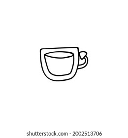 Hand drawn cup with a mushroom-shaped ear. Doodle vector illustration. Isolated on a white background. Goblincore style