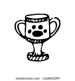 Hand drawn cup with paw doodle. Sketch pets icon. Decoration element. Isolated on white background. Vector illustration.