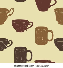 hand drawn cup seamless pattern