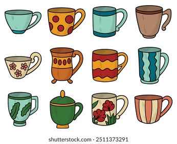 Hand Drawn Cup Set - Colored