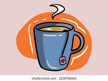 
Handgezeichnete Tasse Tee. Cup und Teebeutel. Vektorgrafik