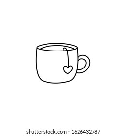 Hand drawn cup of tea flat vector icon isolated on a white background.Valentine's day concept.
