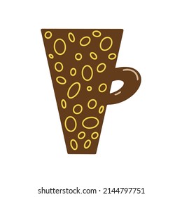 Hand drawn Cup of tea for tea party isolated on white background. Doodle modern mug of coffee. Cartoon flat cup with cute flat design. Ceramic tableware. Cute trendy crockery with handle for drink