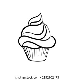 
hand drawn cupcake with cream contour on the white background