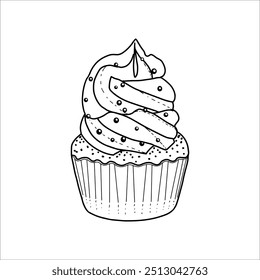 Bolinho desenhado à mão com creme. Ilustração vetorial
