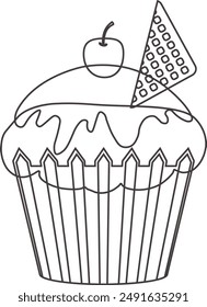 Hand Drawn Cupcake Dessert in Flat Style. Vector Illustration Design