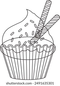 Hand Drawn Cupcake Dessert in Flat Style. Vector Illustration Design